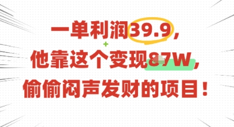 一单利润39.9，有人靠这个变现几十个，偷偷闷声发财的项目-辉硕副业