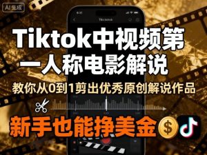 Tiktok中视频第一人称电影解说,教你从0到1剪出一个优秀的原创解说作品,新手也能挣美金-辉硕副业