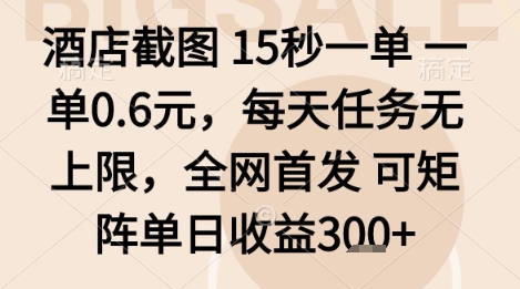 酒店截图项目，15秒一单，一单0.6米，每天任务无上限，全网首发可矩阵单日收益3张+【揭秘】-辉硕副业