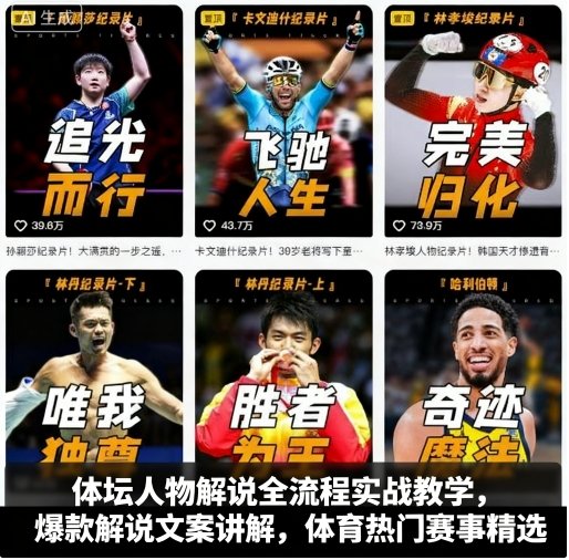 体坛人物解说全流程实战教学，爆款解说文案讲解，体育热门赛事精选-辉硕副业