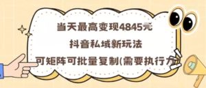 当天最高变现1k+，抖音私域新玩法，可矩阵可批量复制-辉硕副业