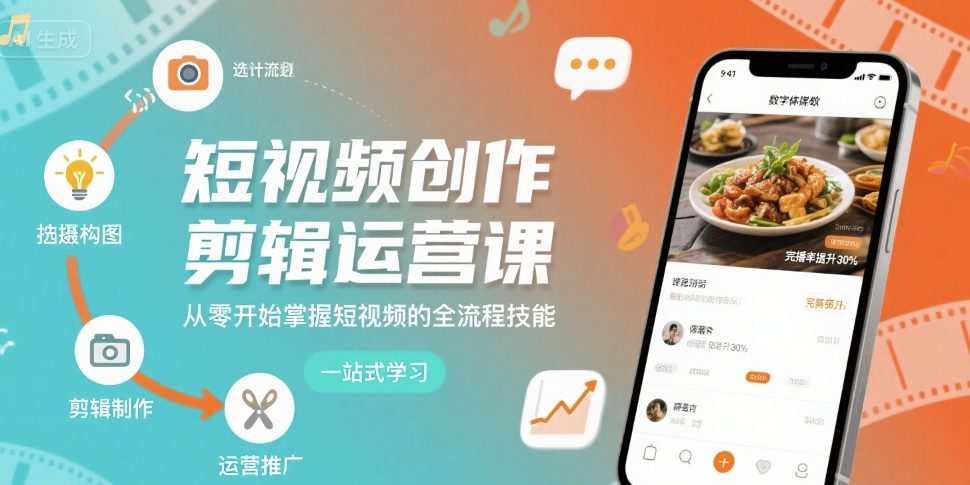 短视频创作剪辑运营课，从零开始掌握短视频的全流程技能-辉硕副业