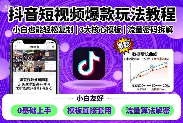 抖音短视频爆款玩法教程，小白也能轻松复制-辉硕副业