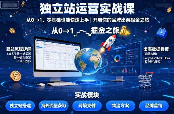 独立站运营实战课，​从0到1，零基础也能快速上手，开启你的品牌出海掘金之旅-辉硕副业
