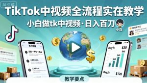 TikTok中视频全流程实操教学,小白做tk中视频,日入百刀-辉硕副业
