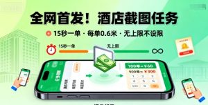 全网首发!酒店截图任务,15秒一单,每单0.6米,任务无上限不设限,矩阵操作单日3张到手【揭秘】-辉硕副业