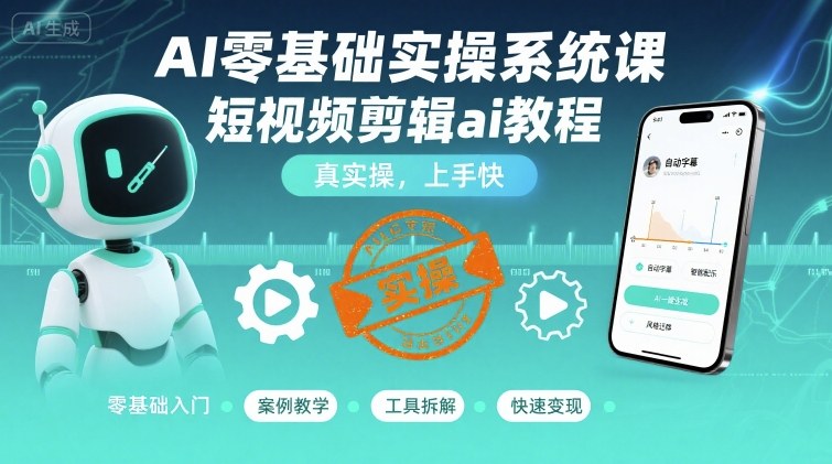 AI零基础实操系统课，短视频剪辑ai教程，真实操，上手快-辉硕副业