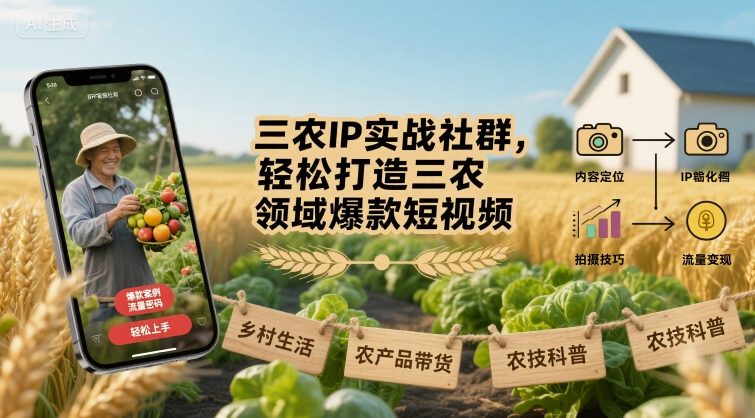 三农IP实战社群，轻松打造三农领域爆款短视频-辉硕副业