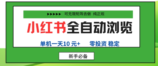 小红书全自动浏览项目，零投资，全程手机去跑，单账号一天10米+，可无限矩阵去做【揭秘】-辉硕副业