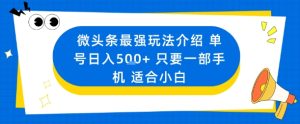 微头条最强玩法介绍一个号日入5张+只要一部手机适合小白-辉硕副业