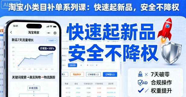 淘宝小类目补单系列课，快速起新品，安全不降权-辉硕副业