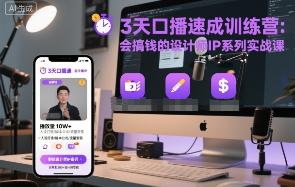 3天口播速成训练营，会搞钱的设计师IP系列实战课-辉硕副业
