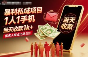 暴利私域项目1人1手机,当天收款1k+,需求人群占比高,当天就能见到钱-辉硕副业