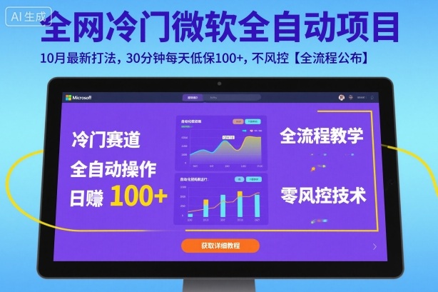 全网冷门微软全自动挂G项目，10月最新打法，30分钟每天低保100+，不风控【全流程公布】【揭秘】-辉硕副业