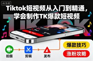 Tiktok短视频从入门到精通,学会制作TK爆款短视频-辉硕副业