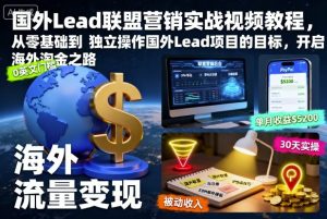 国外Lead联盟营销实战视频教程,从零基础到独立操作国外Lead项目的目标,开启海外淘金之路-辉硕副业