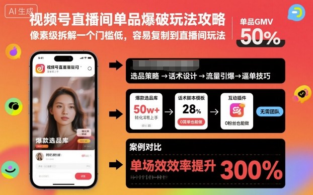 视频号直播间单品爆破玩法攻略，像素级拆解一个门槛低，容易复制到直播间玩法-辉硕副业