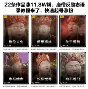 22条作品涨11.8W粉,唐僧反励志语录教程来了,快速起号涨粉-辉硕副业