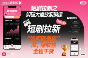 短剧拉新之小红书如何破大播放实操课，如何破播放，涨收益，全程干货-辉硕副业