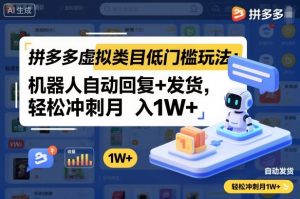 拼多多虚拟类目低门槛玩法:机器人自动回复+发货,轻松冲刺月入1W+-辉硕副业